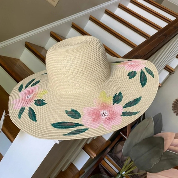 Anthropologie San Diego Floral Floppy Straw Hat - Picture 3 of 5